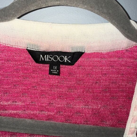 Misook Pink Ombre Textured Knit Open Front Cardi with contrast trim Size 1X NWOT - Picture 3 of 6